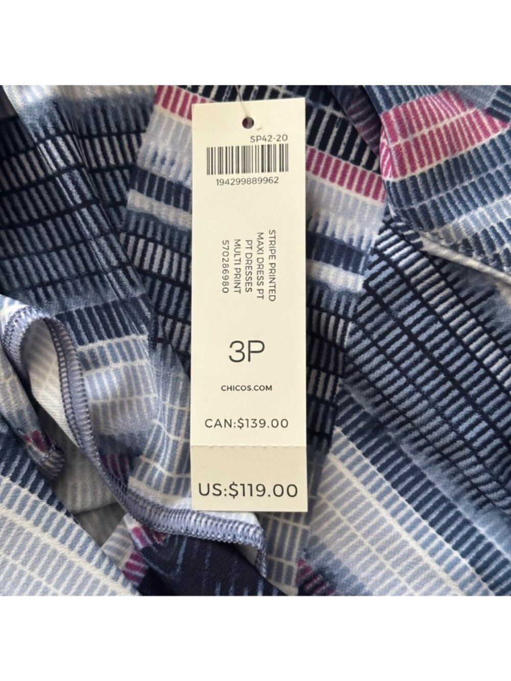 NWT Chicos Knit Maxi Dress Size 3 Petite 3P (US 16) Blue Chevron Stretch Resort - Picture 9 of 10